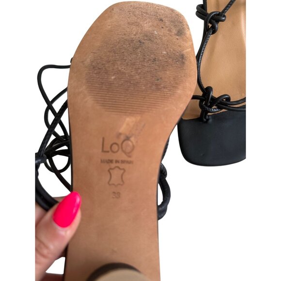 LOQ Dora Black Laceup Leather Kitten Heels Sandals Size 38 / US 8 - Picture 5 of 10